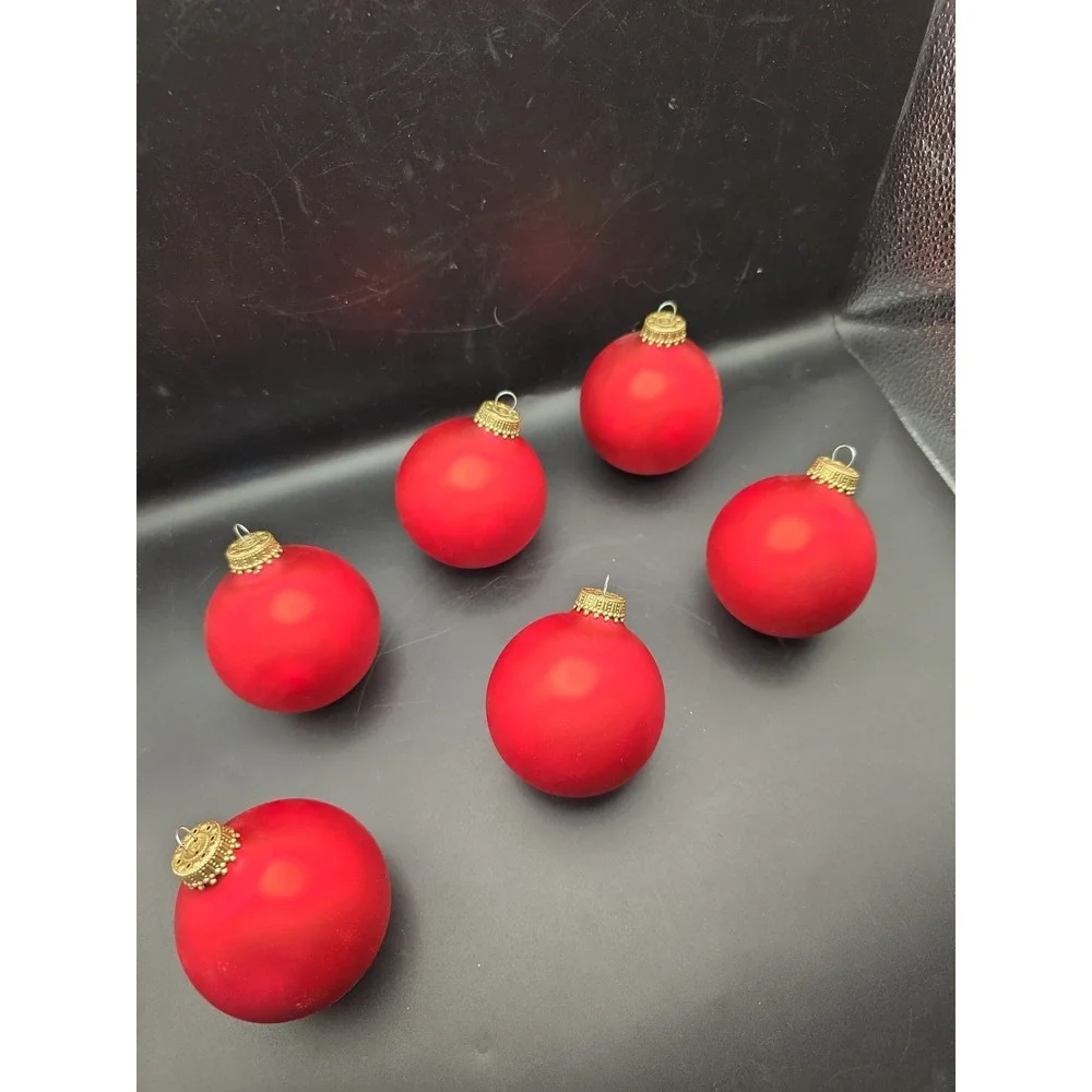 Krebs 6 Glass Ball Christmas Ornaments Color Red Vintage